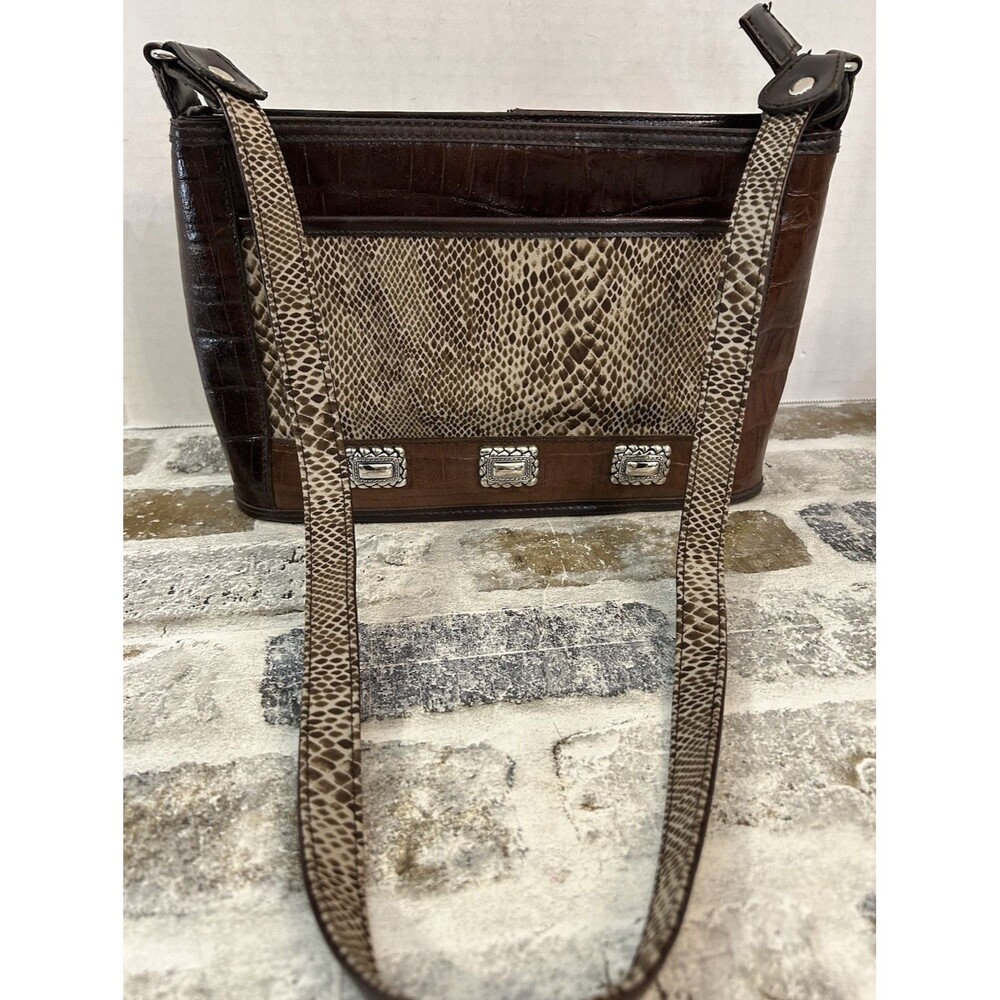 MC Handbags Crossbody Faux Croc Leather & Snakeskin Purse Silver Embellishments